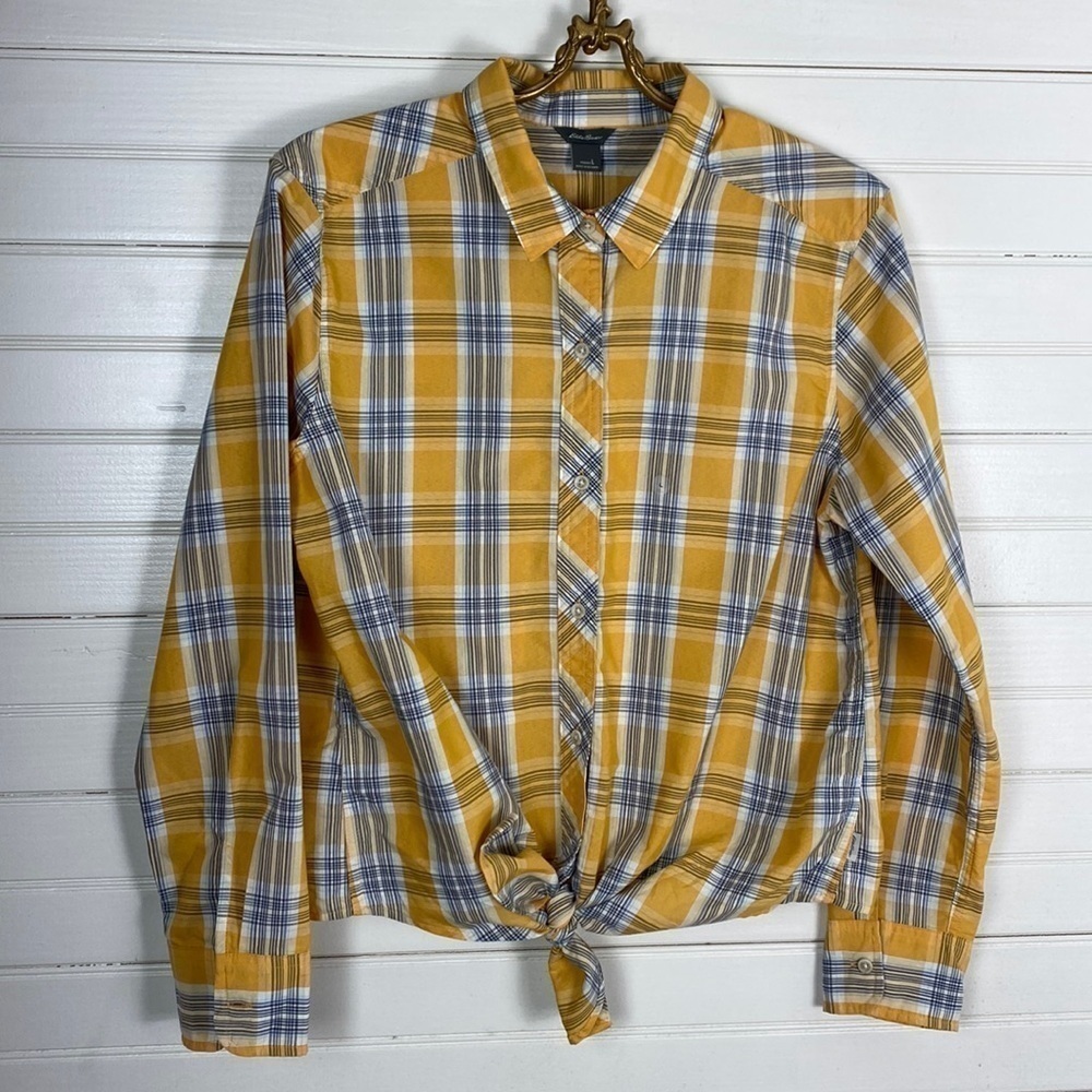 Eddie Bauer Women’s Plaid Tie-Front Blouse Size Large
